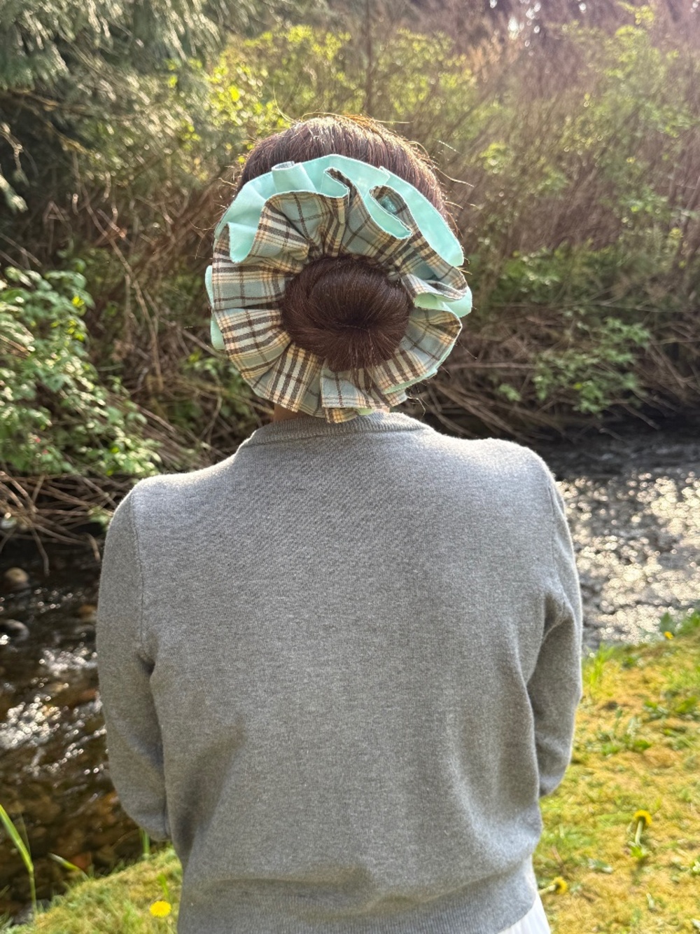 Cotton plaid scrunchie two tone scrunchie
